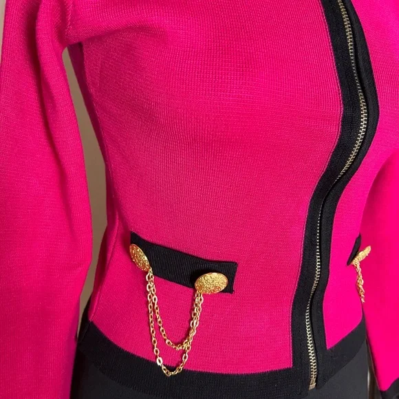 Zara Hot Pink Knit Jacket with Gold Accents - Picture 2 of 5